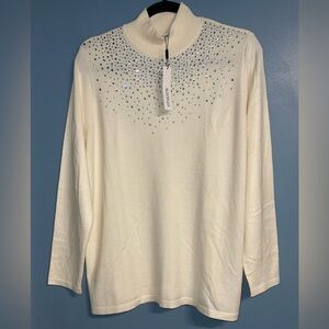Chico's Pullover Sweater -  Rhinestones - Size 2 (Large) - Creamy Ivory - NWT